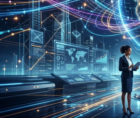 Profissional analisando dados em um ambiente digital